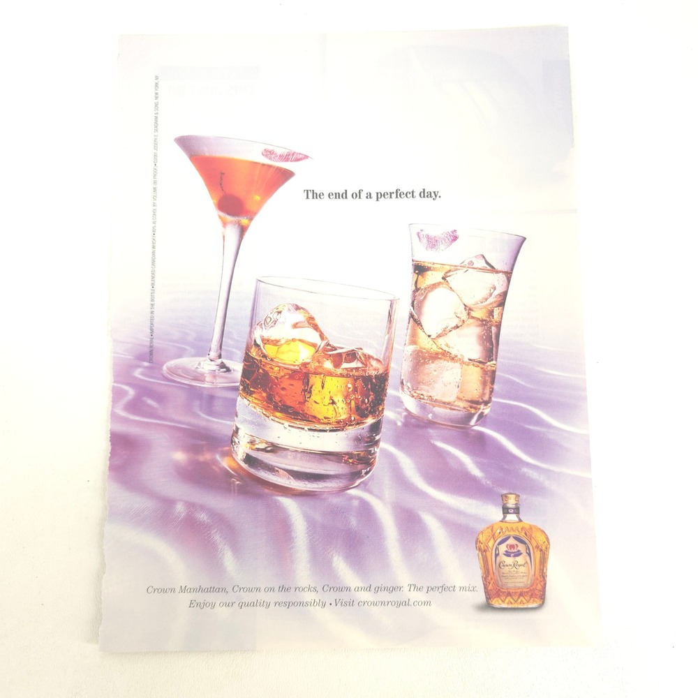 Crown Royal Whisky Vintage 2002 Magazine Print Ad Cocktails Collector Bar Decor
